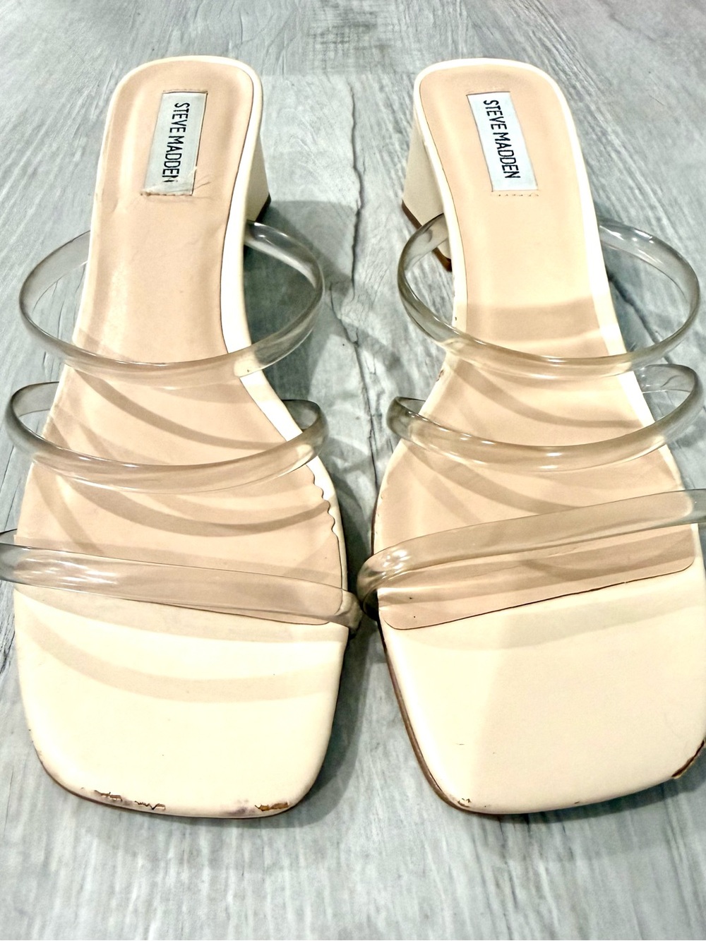 Women’s Steve Madden Nude Clear-Strap Block Heels - Picture 6 of 6